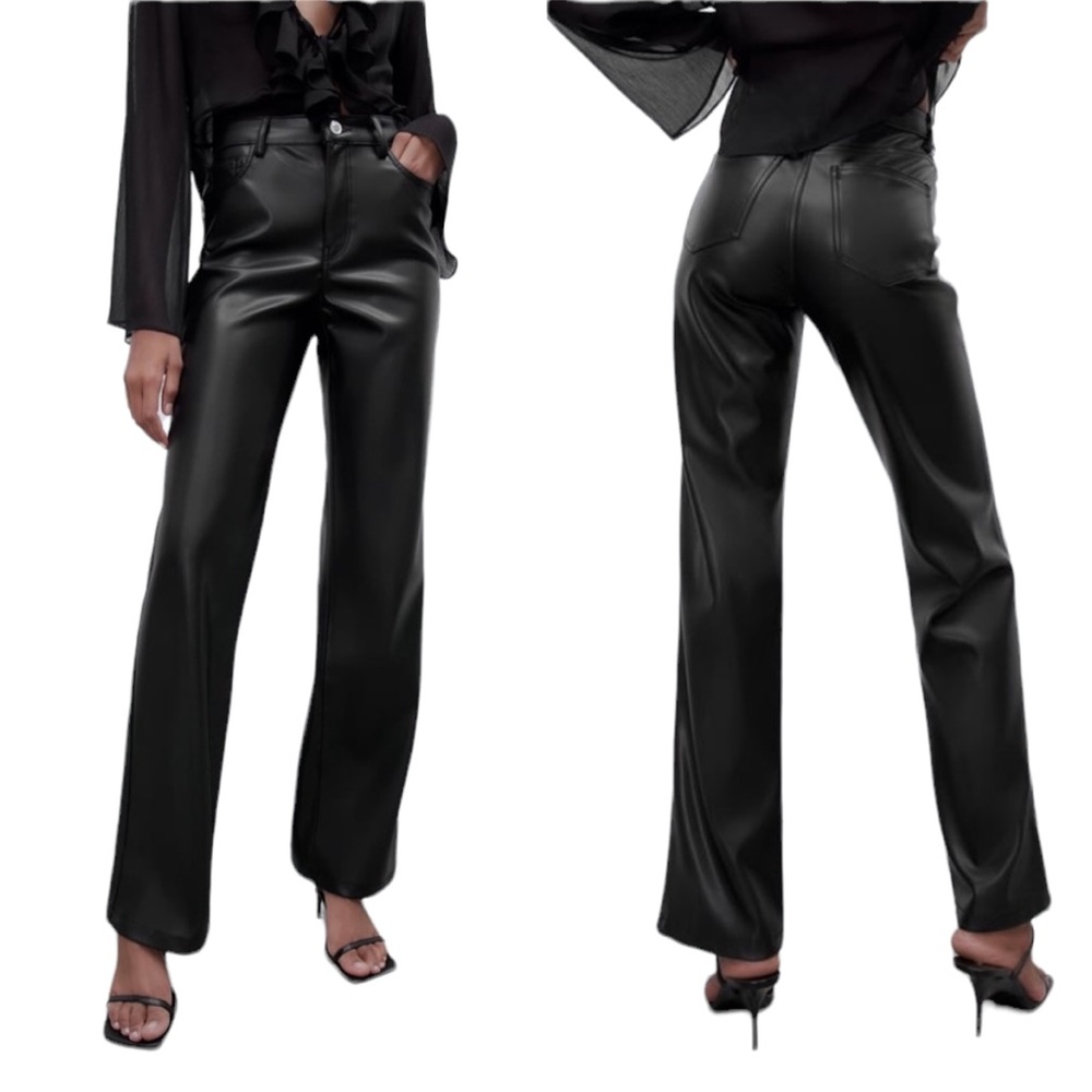 Zara faux leather straight leg pants 8